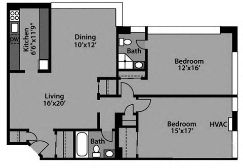 2 Bed / 2 Bath - B1B Floor Plan at The Kenmore, Washington, 20015