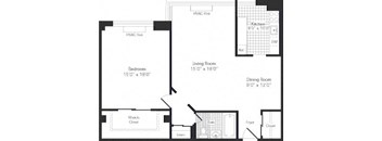 1 Bed / 1 Bath - A1D Floor Plan at The Kenmore, Washington, DC, 20015