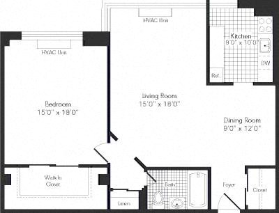 1 Bed / 1 Bath - A1D Floor Plan at The Kenmore, Washington, DC, 20015