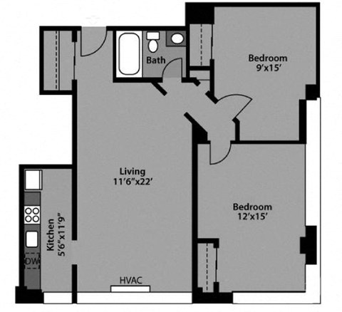 2 Bed / 2 Bath - B1A Floor Plan at The Kenmore, Washington