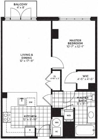1 bed 1 bath floor plan C at Yale West, Washington