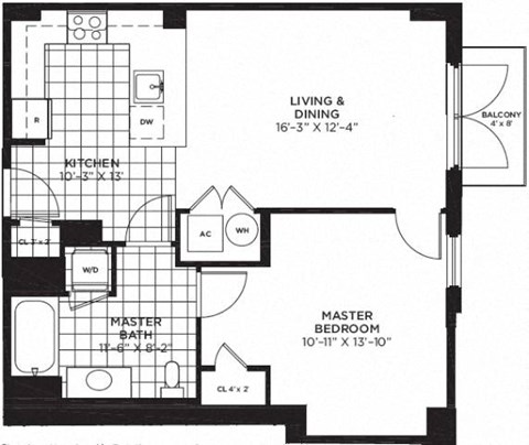 1 bed 1 bath floor plan E at Yale West, Washington, DC