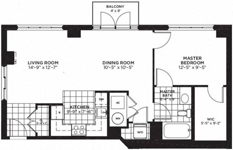 1 bed 1 bath floor plan G at Yale West, Washington, DC