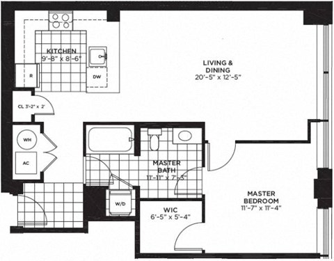 1 bed 1 bath floor plan H at Yale West, Washington, DC, 20001