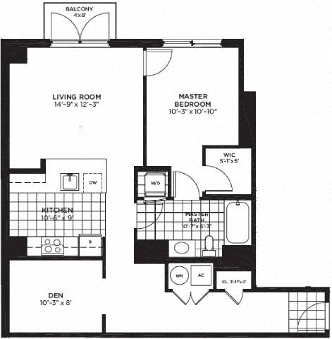 1 bed 1 bath floor plan I at Yale West, Washington