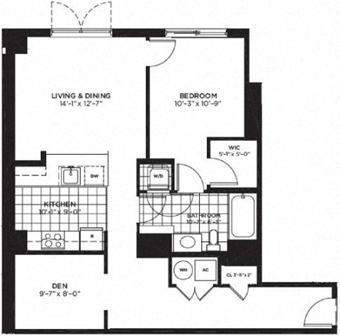 1 bed 1 bath floor plan J at Yale West, Washington, DC