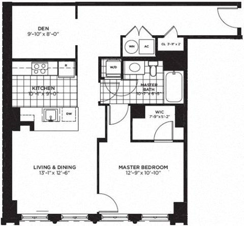 1 bed 1 bath floor plan K at Yale West, Washington, DC, 20001