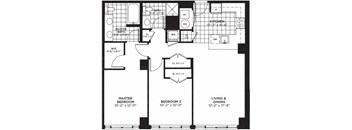 2 bedroom 2 bathroom Floor plan A at Yale West, Washington, 20001