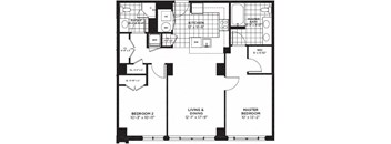 2 bedroom 2 bathroom Floor plan C at Yale West, Washington, DC, 20001