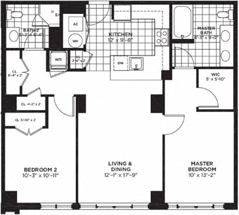 2 bedroom 2 bathroom Floor plan C at Yale West, Washington, DC, 20001