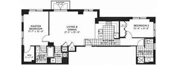 2 bedroom 2 bathroom Floor plan B at Yale West, Washington