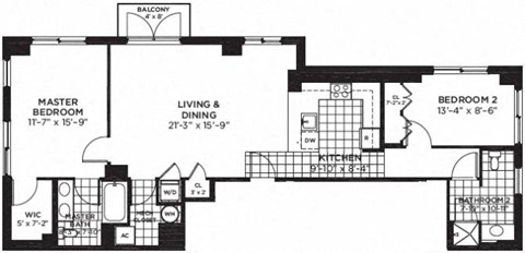 2 bedroom 2 bathroom Floor plan B at Yale West, Washington