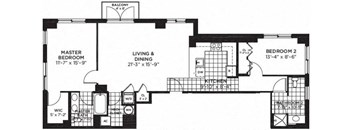 2 bedroom 2 bathroom Floor plan H at Yale West, Washington, DC