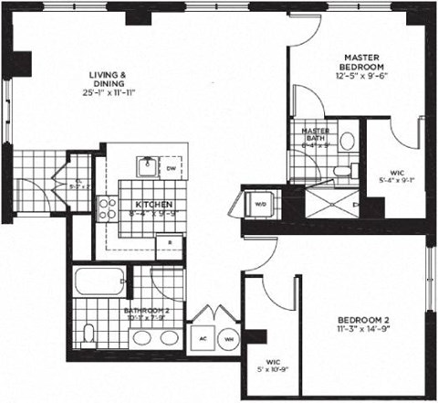 2 bedroom 2 bathroom Floor plan at Yale West, Washington, 20001