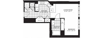 Studio 1 bathroom floor plan A at Yale West, Washington, DC