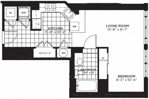 Studio 1 bathroom floor plan A at Yale West, Washington, DC