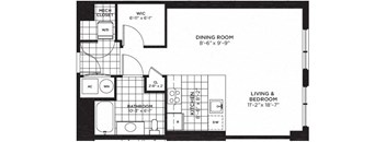 Studio 1 bathroom floor plan B at Yale West, Washington, 20001
