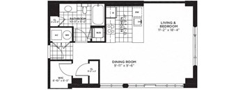 Studio 1 bathroom floor plan at Yale West, Washington
