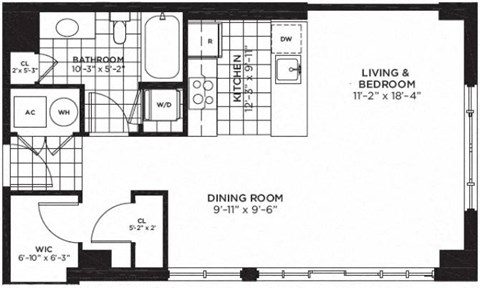 Studio 1 bathroom floor plan at Yale West, Washington
