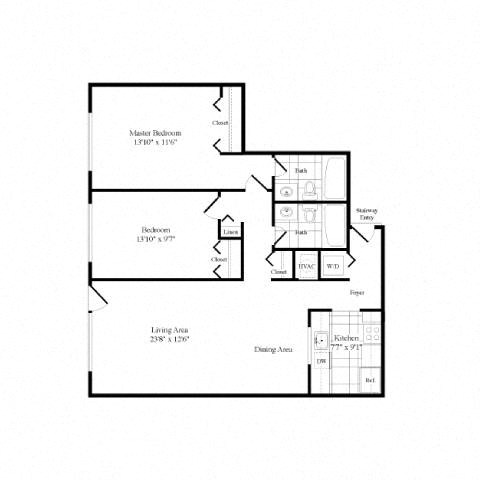 2 Bed | 2 Bath - B2A 988 Sq. Ft. floor plan at Elme Bethesda, Maryland, 20814