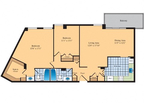 blueprint floor plan of a 1 bedroom apartment at The Ashby at McLean, McLean