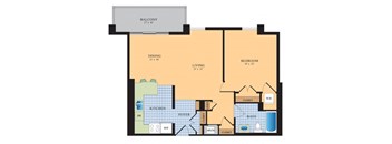 blueprint of a 1 bedroom apartment at The Ashby at McLean, McLean, 22101