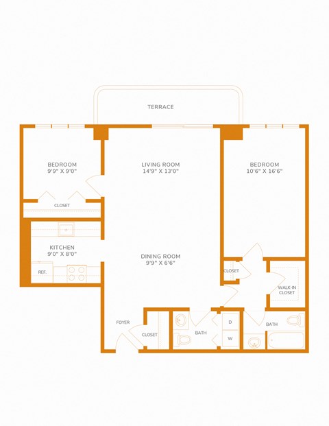 1040 Sq. Ft. Unit - 2 Bedroom 2.15 Bath Floor Plan - Unit B1C at The Paramount, Arlington, 22202