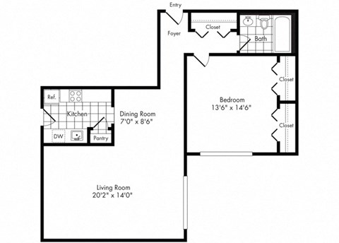 aa2 Floor Plan at Park Adams Apartments, Arlington, VA, 22201