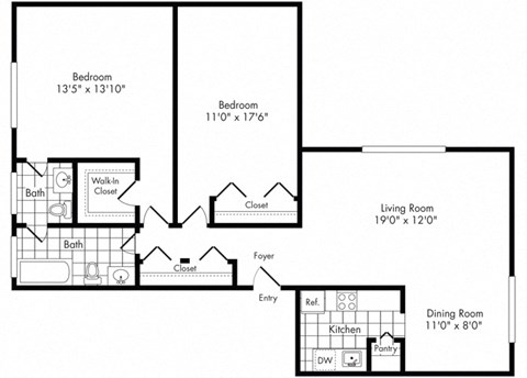bb2 Floor Plan at Park Adams Apartments, Arlington, VA