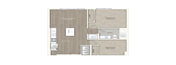 1 bed 1 bath floor plan J at Trove Apartments, Arlington, VA