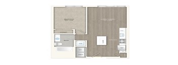 1 bed 1 bath floor plan P at Trove Apartments, Arlington, VA, 22204