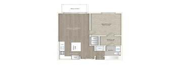 1 bed 1 bath floor plan E at Trove Apartments, Arlington, VA, 22204