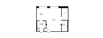 Studio 1 bathroom floor plan F at Wellington Apartments, Arlington, VA, 22204
