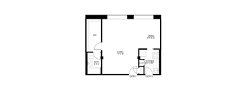 Studio 1 bathroom floor plan G at Wellington Apartments, Arlington, VA