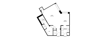 Studio 1 bathroom floor plan at Wellington Apartments, Arlington, VA