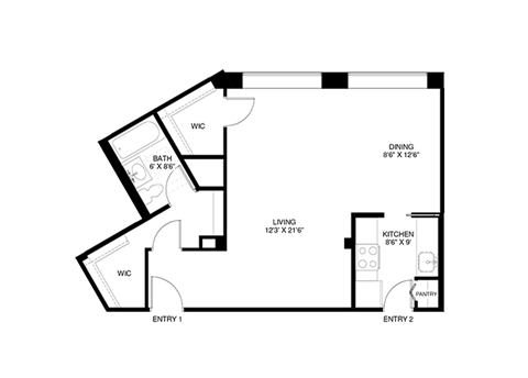 Studio 1 bathroom floor plan A at Wellington Apartments, Arlington, 22204