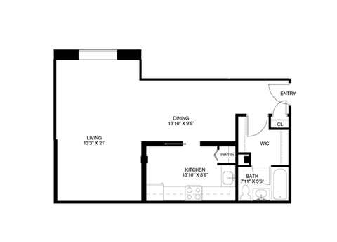 Studio 1 bathroom floor plan B at Wellington Apartments, Arlington, Virginia