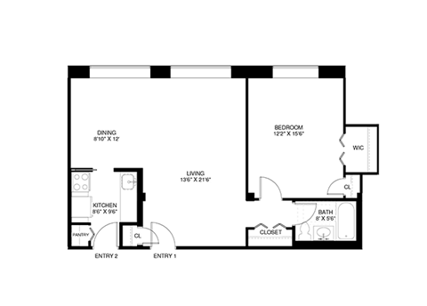 1 bedroom 1 bathroom Floor plan G at Wellington Apartments, Virginia, 22204