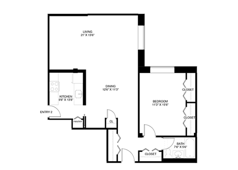 1 bedroom 1 bathroom Floor plan I at Wellington Apartments, Arlington, VA