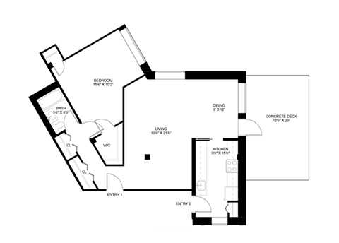 1 bedroom 1 bathroom Floor plan J at Wellington Apartments, Arlington, 22204