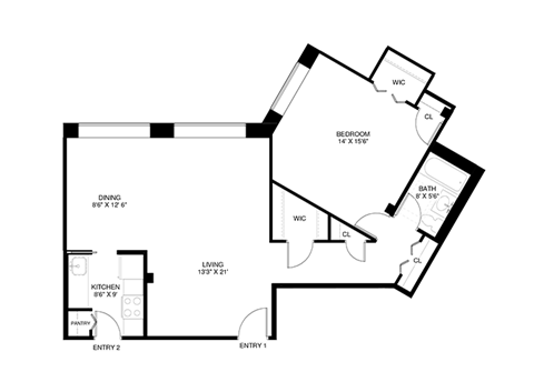 1 bedroom 1 bathroom Floor plan L at Wellington Apartments, Arlington