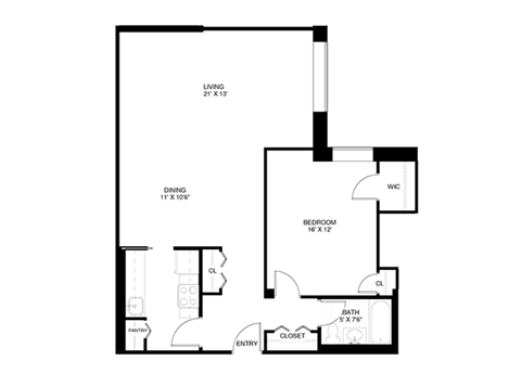 1 bedroom 1 bathroom Floor plan M at Wellington Apartments, Virginia