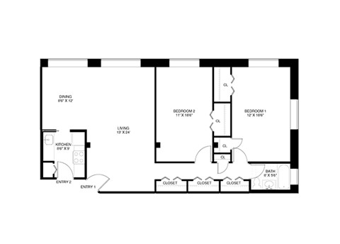 2 bedroom 1.5 bathroom floor plan at Wellington Apartments, Virginia, 22204