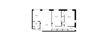 2 bedroom 1 bathroom floor plan at Wellington Apartments, Arlington, VA, 22204