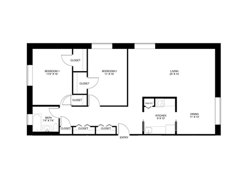2 bedroom 1 bathroom floor plan B at Wellington Apartments, Arlington, 22204