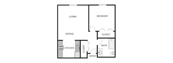 A simple black and white floor plan of a small apartment.