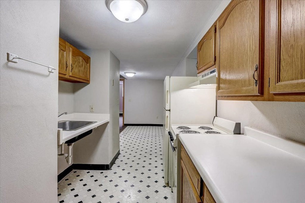 a kitchen with a stove and a sink