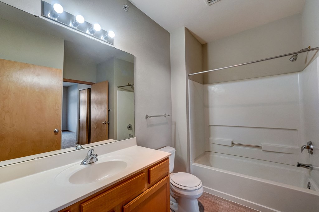 a bathroom with a sink and a shower and a toilet