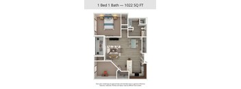 A 1 Bed 1 Bath apartment is 1022 square feet.