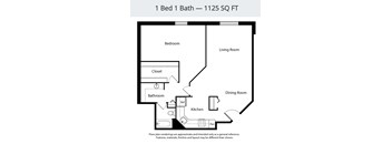 A floor plan of a 1 Bed 1 Bath apartment sized at 1125 square feet.